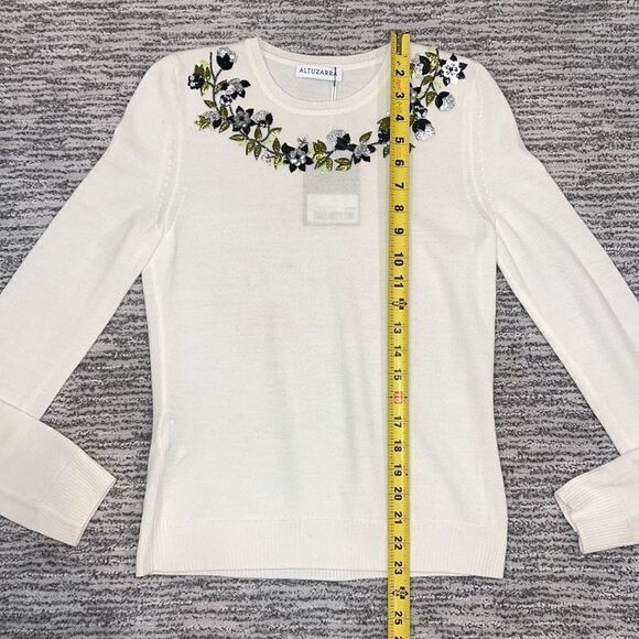 NWT ALTUZARRA Hermione Embroidered Merino Wool Sweater, Off-White XS - Picture 9 of 15